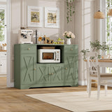 HOSTACK Microwave Cabinet with Charging Station, 47" W Kitchen Storage Cabinet with Microwave Stand, Farmhouse Buffet Sideboard with Drawers and Shelves for Kitchen, Dining Room, Green