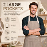 Janmercy 24 Pcs Aprons for Women Men with 2 Pockets Linen Cooking Kitchen Apron Adjustable Bib Chef Apron Bulk Aprons Unisex(Brown,Thin Stripes)