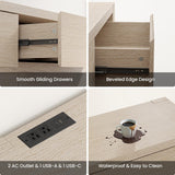 ModernMate 6 Drawer Dresser for Bedroom, 55'' Modern White Oak Gray Chest of Drawers with Charging Station, Wood Bedroom Dresser with Large Storage for Living Room, Entryway, Nursery, Anti-Tipping