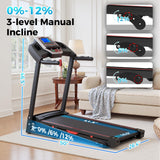 Lastforever 3.5HP Folding Treadmill for Home, 350 lbs Capacity, Portable Treadmills with 3-Level 12% Manual Incline, Bluetooth Speaker, Shock Absorption
