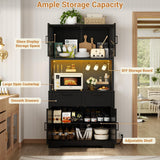 Unikito 71" Pantry Cabinet with LED Light & Outlet, Tall Kitchen Pantry Storage Cabinet with Microwave Stand, DIY Pegboard, Drawers and Adjustable Shelf, Farmhouse Kitchen Hutch for Dining Room