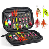 16pcs Fishing Lures Spinner Baits, Trout Bass Salmon Lures Kit with Treble Fishing Hooks & Rooster Tail, Fishing Gears Spinnerbait Spoons Baits for Freshwater Saltwater Trout, Gift for Men