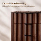 Lerivos Modern Fluted Nightstand Set of 2 with 3 Drawers, 22.8" Wide Wooden Bedside Table in Walnut, Faux Marble Top, Metal Handle, Curved Silhouette Design for Bedroom, Living Room, Office