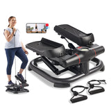 Sunny Health & Fitness 2-in-1 Power Stepper, Medium, 400 lb Weight Capacity, Resistance Bands, Height-Adjustable, Low-Impact Cardio, Bluetooth + SunnyFit App, SF-S021054