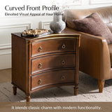 HULALA HOME 3 Drawer End Tables Set of 2 with Charging Station, 26" Wide Endtables with Solid Wood Legs and Curved Profile, Classic Side Tables for Living Room, Walnut
