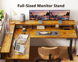 Electric L Shaped Standing Desk, 59 Inch Height Adjustable Stand Up Desk with Power Outlets ＆ Full Monitor Stand