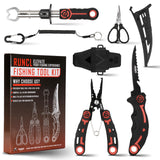 4pc Fishing Tool Kit- Fishing Pliers, Fish Fillet Knife with Sharpener, Fish Lip Gripper, Fishing Braid Scissors PROBITE