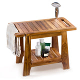 Tinamo 34”L Teak Shower Bench for Inside Showers- 400 Lbs Capacity-Teak Shower Stool, Wooden Bathroom Bench, Shower Chair for Inside Shower with Handles, Teak Benches, Wooden Bench with Shower Holder