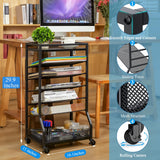 ThreeHio 7 Tier Rolling File Cart with Sliding Trays, Wood Metal File Organizer Beside Desk, Free-Standing File Holder, Paper Letter Tray Organizer Mesh Desk Organizer for Home Office School (Patent) ThreeHio