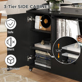 HSH File Cabinet with Wheels with Locks,Black Mobile Filing Cabinet for Legal/Letter Size, Wood Metal Printer Stand with Shelves