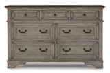 Signature Design by Ashley Lodenbay Casual Smooth-Gliding 7-Drawer Dresser and Mirror with Safety Stop, Light Gray & Dark Brown