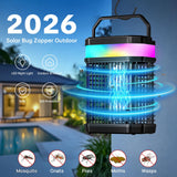 Solar Bug Zapper Outdoor, 4 in 1 Portable & Rechargeable Bug Zapper Outdoor with 5000mAH Battery, 4000V Mosquito Zapper Waterproof with LED Night Light, for Camping, Patio, Backyard (Black)