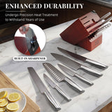 KnifeSaga Knife Set Premium, Japanese High Carbon Stainless Steel 14 Pcs Kitchen Knives Block Set with Built-in Sharpener and Wood Block