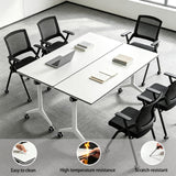 Folding Conference Table with Wheels, Flip Top Mobile Training Table, Heavy Duty Modular Seminar Desk with Locking Casters, Space Saving Nesting Meeting Table for Office Classroom Home,White,47in,1