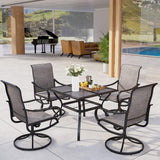 MFSTUDIO 5 PCS Patio Dining Set, 37'' Square Table & Swivel Mesh Chairs