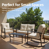 Deersky 4 Piece Outdoor Patio Furniture Set, All-Weather Modern PE Wicker Rattan Conversation Set with 4" Cushions for Comfortable, Easy to Assemble, Cream White
