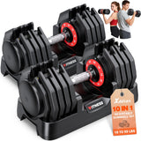 XDDIAS Adjustable Dumbbell Set of 2, 25/55/80LB Dumbbell Set-Fast Adjust Weights Set, 5/10/16 in 1 Free Weights Dumbbells Set with Anti-Slip Metal Handle, Compact Size (55LB-Pair-10-Gears)