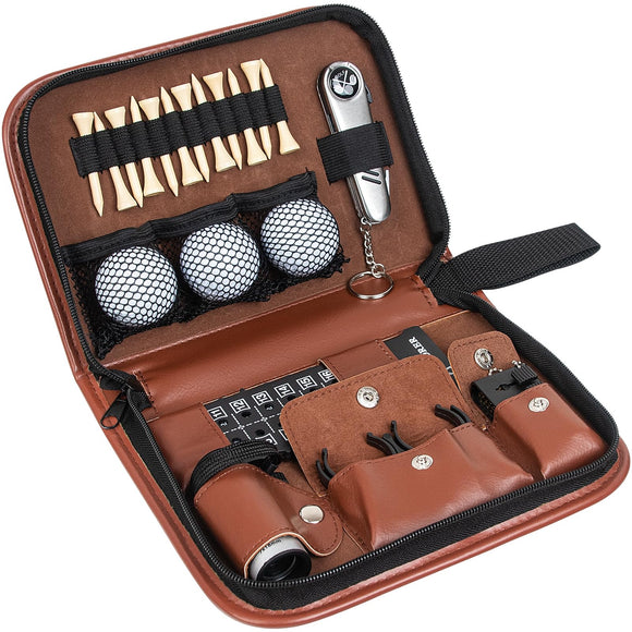 Craftsman Golf Accessories Kit with Premium-Grade Leather Case, Golf Balls, Tees Brush + More