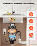 VEVOR Food Waste Garbage Disposal, 1HP 3700RPM DC Motor, Continuous Feed Kitchen Sink Garbage Disposer, 3-Bolt Mount Food Waste Grinding System with Splash Guard & Power Cord for Kitchens