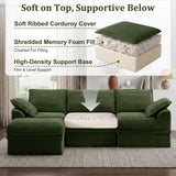 NABUMI 107" Modular Sectional Sofa with Storage, L-Shaped Boneless Couch with Movable Ottoman, Deep Seat Memory Foam Corduroy 4-Seater Cloud Couches for Living Room, Tool-Free Assembly, Green