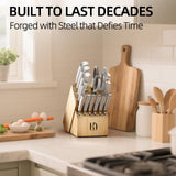 Knife Set Premium, Japanese 15 Pcs High Carbon Stainless Steel Kitchen Knife Block Set with Sharpener, Razor Sharp Knives Set for Kitchen