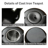 SECHUDO 67.6oz Cast Iron Teapot for Stovetop Safe, Black Japanese Tetsubin Tea Kettle with Stainless Steel Infuser for Loose Leaf, Coated with Enameled Interior