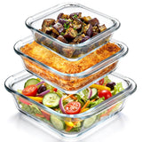 Domensi 3 Pcs 9x9 & 8x8 &7x7in Square Glass Baking Dish Set Deep Baking Pan Stackable Bakeware with Handles Oven Dishwasher and Microwave Safe, 1 Qt, 1.2qt, 2 Qt