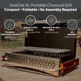 GasOne XL Portable Charcoal Grill – 24.5 x 18.5-inch Foldable Barbecue Grill Briefcase with Lid – Lightweight and Compact Charcoal Smoker for Camping, Garden, Beach, Backyard – No Assembly