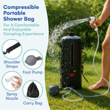 HappyPo Solar Camping Outdoor Shower Pump - Portable Shower Bag with Pressure Foot Pump with Temperature Indicator - Camp Water Equipment for Road Travel - Rinse Kit Portable Shower System