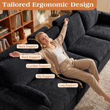 Vellorise 136" Cloud Modular Sectional Sofa with Detachable Comfort Seat Cushion, U-Shaped Convertible Boneless Couches for Living Room, Rearrange Freely, No Assembly, Misty Black, 6-Seater Ensemble