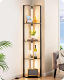 EDISHINE 64" Corner Display Shelf with Light, Modern Corner Floor Lamp with Shelves, 3CCT, Stepless Dimmable Standing Lamp for Living Room, Bedroom, Office, Dining Room, 3000K 4000K 5000K, Black