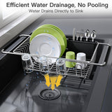 JASIWAY Dish Drying Rack in Sink, Expandable Stainless Steel Dish Drainers for Kitchen Counter, Dish Dryer Rack for Inside Sink, Over The Sink Dish Racks with Utensil Holder, Silver