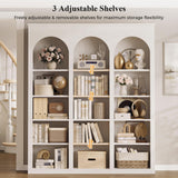 MapleGrace 71" Triple Arched Bookcase, Tall Bookshelf with Shelves, White
