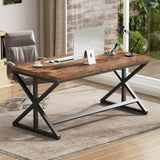 Wooden Metal Executive Pc Computer Desk Table, Wood Student Gaming Study Computer Table for Bedroom Living Room