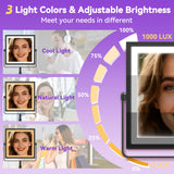 Basitool JIONIESIM Series 1X/10X Makeup Mirror with Lights, Double Sides Lighted Magnifying Mirror with 3 Colors, Height & Brightness Adjustable, Rechargeable 4000mAh Vanity Mirror (Matte Black)