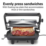 Hamilton Beach Panini Press Sandwich Maker & Electric Indoor Grill with Locking Lid, Opens Wide to Fit Any Thickness for Quesadillas, Burgers & More, Nonstick 8" x 10" Grids, Chrome (25460MNA)