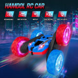 Hamdol Remote Control RC Car for Kids 6-12, High-Speed 4WD Stunt Car with LED Lights & 360° Rotation, 2.4GHz Off-Road Vehicle Toy with Rechargeable Battery, Cool Valentines and Birthday Gift for Boys