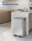 GarveeHome 2 x 8 gal Stainless Steel Double Trash Can with Lid for Kitchen, Large Dual Trash and Recycle Bin Combo, Silver