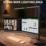 SIBRILLE LED Desk Lamp, Ultra Wide Computer Light, Dimmable Desk Light with USB Fast Charger, Adjustable Foldable Eye Caring Office Desk Lamp for Monitor Work Gaming Home Study