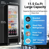 BODEGACOOLER Commercial Beverage Refrigerator and Cooler, 11.5 Cu.Ft Commercial Refrigerators Glass Door Fridge for Bar, drink