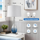 WIHTU 27" Navy Blue Bedside Desk Lamps for Nightstand Decorations, Table Lamps Set of 2 with Touch Control, 3-Way Dimmable Modern Glass Table lamp with USB C and A Charging Ports (LED Bulbs Included)