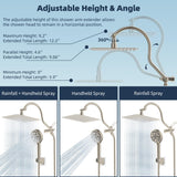 Hibbent All Metal CUPC Certified Shower Head, 10'' High Pressure Rainfall Shower Head, Handheld Showerhead Combo, 12'' Adjustable Extension Arm, 10 Sprays, 71'' Hose, Showerhead Holder, Brushed Nickel
