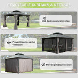 Domi 10'X12' Gazebo, Hardtop Gazebo for Patio with Drainage System, Gray