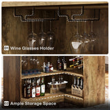 Tribesigns Bar Cabinet, L-Shaped Home Bar Table with Stemware Racks, 4-Tier Corner Bar Unit Liquor Wine Bar Table Reception Desk for Home Pub, Rustic Brown