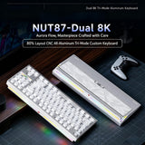 ZMX NUT87 Aluminum Custom Mechanical Keyboard,Hot-Swap Gasket Structure,Triple Mode 2.4G/Bt5.0/Wired,TKL 80% RGB Backlit 10000mAh Mechanical Keyboard for Game&Office,Frost Silver-Feathers