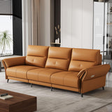 NessCarst 112.5" Dual Motor Power Reclining Sofa, Orange Faux Leather Couch