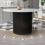 Maotifeys Modern Round Dining Table 46'' White Marble Dining Room Table for 4-6, Circle Faux Marble Top Kitchen Table with Black Gold Pedestal for Dining Room, Bistro, Breakfast (Table Only)