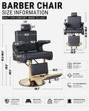 IJIALIFE Reclining Barber Chair 450 lb Capacity, Hydraulic Salon Chair with Adjustable Headrest & 360° Swivel, Heavy Duty Styling Chair for Barbershop, Hair Salon, Spa & Home (Black & Gold)