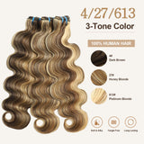 P4/27/613 Balayage Body Wave Bundles Human Hair, 3 Bundles 22 24 26 Inch