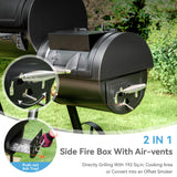 GREEN PARTY Offset Smoker Charcoal Grills with 37 Inch Cook Chamber, Barrel Smoker and Charcoal Grill Combo, 941 Sq. In. Space Barrel Smoker Grill for Outdoor BBQ Patio Backyard Cooking